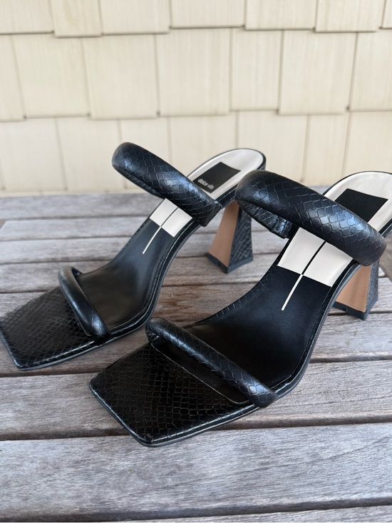 Dolce Vita Shoes - Dolce Vita Black Croc Embossed Square Toe Heeled Sandals Size 7.5